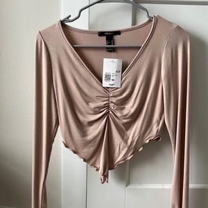 Forever 21 Cropped Beige Knit Ruched Tip Medium